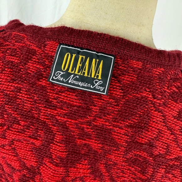 Oleana Norwegian Story Sweater M/L Red Orange Floral Wool Cropped Cardigan - Picture 8 of 13